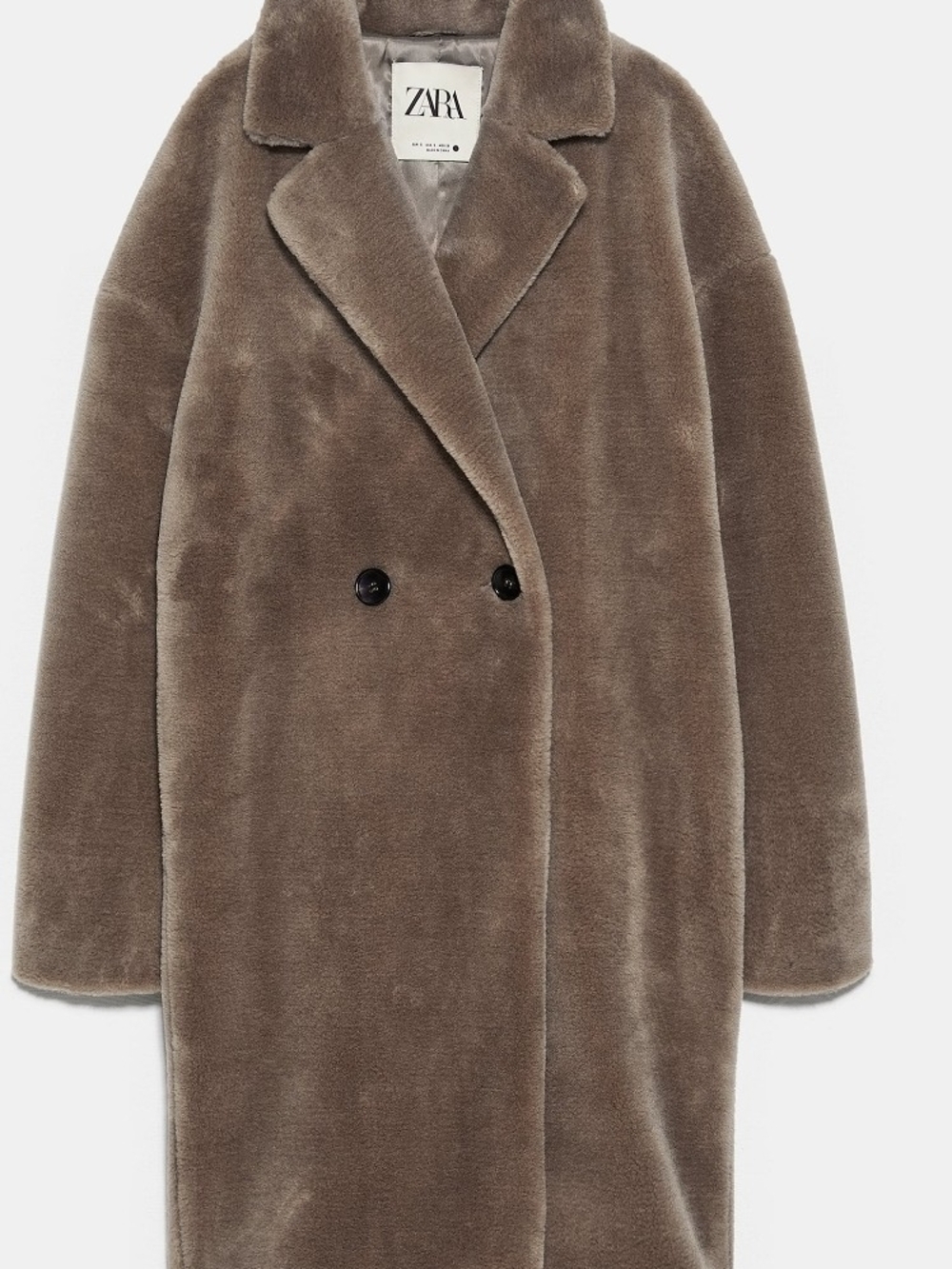 ZARA Taupe Teddy Double-Breasted Coat